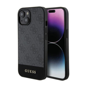 Guess 4G Bottom Stripe Metal Logo Collection - dėklas skirtas Apple iPhone 15 Grey - Image 1
