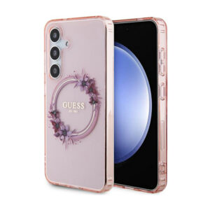 Guess IML Flowers Wreath MagSafe - Case Samsung Galaxy S24 Pink - Image 1
