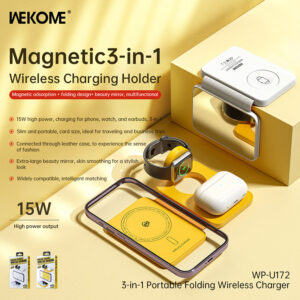 WEKOME WP-U172 - 3-in-1 belaidis įkroviklis su MagSafe for Apple iPhone, Apple Watch, and AirPods + Mirror Yellow - Image 2
