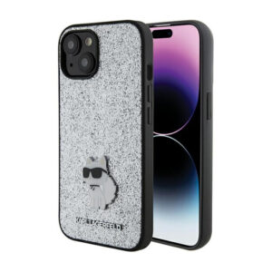 Karl Lagerfeld Fixed Glitter Choupette Logo Metal Pin - dėklas skirtas Apple iPhone 15 / 14 / 13 Silver - Image 1