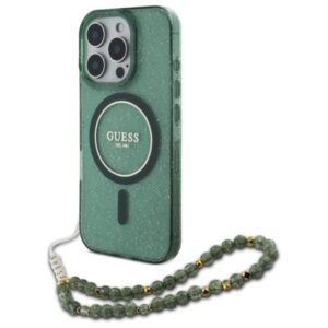 Guess IML Glitter With Pearl Strap MagSafe - dėklas skirtas Apple iPhone 16 Pro Max Green - Image 1
