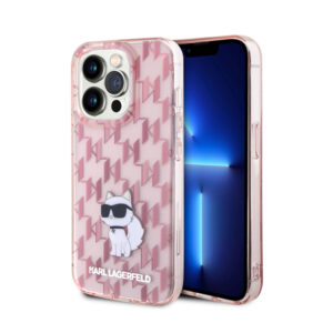 Karl Lagerfeld Monogram Choupette - dėklas skirtas Apple iPhone 15 Pro Pink - Image 1