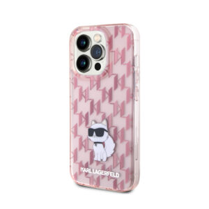Karl Lagerfeld Monogram Choupette - dėklas skirtas Apple iPhone 15 Pro Pink - Image 2