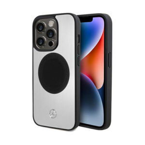 Mercedes Leather & Alu MagSafe - dėklas skirtas Apple iPhone 15 Pro Max Silver - Image 1