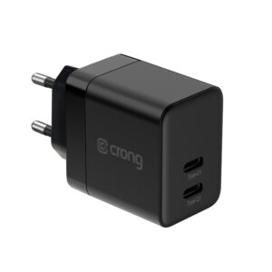 Crong Ultra Compact GaN - Wall įkroviklis 2x USB-C Power Delivery 35W juodos spalvos