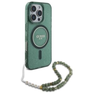 Guess IML Glitter With Pearl Strap MagSafe - dėklas skirtas Apple iPhone 16 Pro Max Green - Image 3