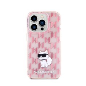 Karl Lagerfeld Monogram Choupette - dėklas skirtas Apple iPhone 15 Pro Pink - Image 3