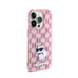 Karl Lagerfeld Monogram Choupette - dėklas skirtas Apple iPhone 15 Pro Pink - Image 4