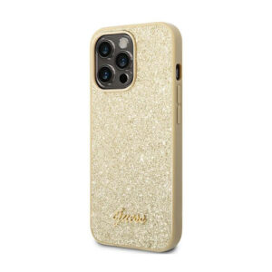 Guess Glitter Flakes Metal Logo Case - dėklas skirtas Apple iPhone 14 Pro Max Gold - Image 2