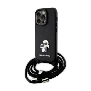 Karl Lagerfeld Crossbody Saffiano Metal Pin Karl & Choupette - Apple iPhone 14 Pro Case Black - Image 1