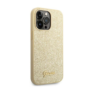 Guess Glitter Flakes Metal Logo Case - dėklas skirtas Apple iPhone 14 Pro Max Gold - Image 4