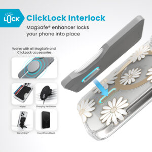 Speck Presidio Lux ClickLock & MagSafe - dėklas skirtas Apple iPhone 16 Pro Sunshine Daisies / Clear / Gold - Image 2