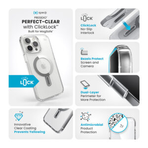 Speck Presidio Perfect-Clear ClickLock & MagSafe - dėklas skirtas Apple iPhone 16 Pro Max Clear / Chrome Finish / Serene Silver - Image 3
