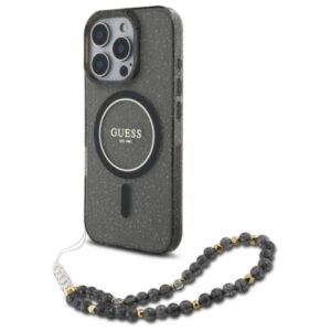 Guess IML Glitter With Pearl Strap MagSafe - dėklas skirtas Apple iPhone 16 Pro Max Black - Image 1