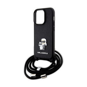 Karl Lagerfeld Crossbody Saffiano Metal Pin Karl & Choupette - Apple iPhone 14 Pro Case Black - Image 5
