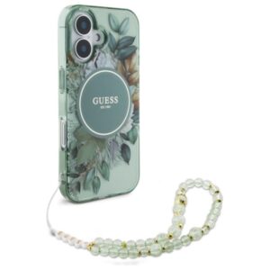 Guess IML Flowers With Pearl Strap MagSafe - dėklas skirtas Apple iPhone 16 Plus Green - Image 3