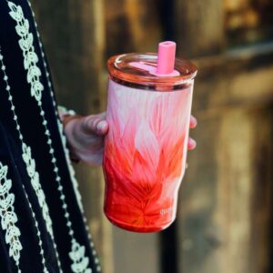 Quokka Mist - Stainless Steel Thermal Mug 720 ml with Straw (Peach Petals) - Image 3