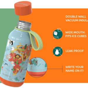 Quokka Solid Kids with strap - Stainless steel double wall vacuum insulated water bottle, portable thermos 330 ml (Zebras) - Image 3