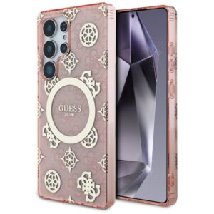 Guess 4G Background Gold Electroplated Peony Pattern MagSafe - dėklas skirtas Samsung Galaxy S25 Ultra pink - Image 1