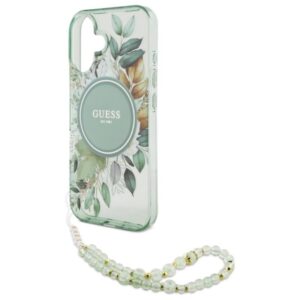 Guess IML Flowers With Pearl Strap MagSafe - dėklas skirtas Apple iPhone 16 Plus Green - Image 5