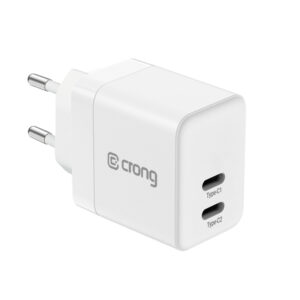 Crong Ultra Compact GaN - Wall įkroviklis 2x USB-C Power Delivery 35W baltos spalvos