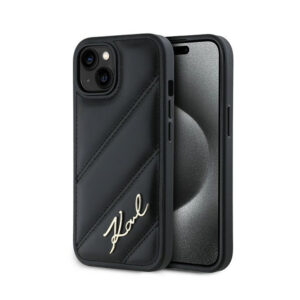 Karl Lagerfeld Diagonal Quilted Script - dėklas skirtas Apple iPhone 13 Black - Image 1