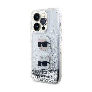 Karl Lagerfeld Liquid Glitter Karl & Choupette Heads - Apple iPhone 14 Pro Max Case Silver - Image 2