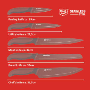 Alpina - Stainless steel knife set (Burgundy) - Image 3