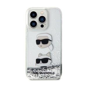 Karl Lagerfeld Liquid Glitter Karl & Choupette Heads - Apple iPhone 14 Pro Max Case Silver - Image 3