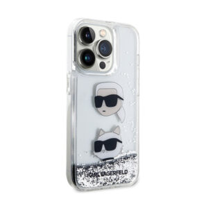 Karl Lagerfeld Liquid Glitter Karl & Choupette Heads - Apple iPhone 14 Pro Max Case Silver - Image 4