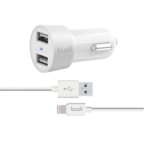 Budi - 2 USB automobilinis įkroviklis with LED indicator+lightning cable