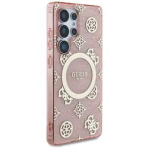 Guess 4G Background Gold Electroplated Peony Pattern MagSafe - dėklas skirtas Samsung Galaxy S25 Ultra pink - Image 4