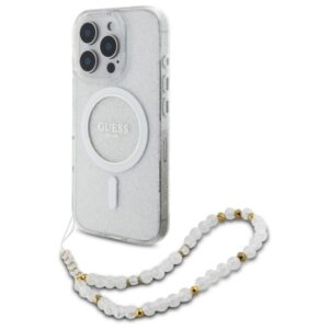 Guess IML Glitter With Pearl Strap MagSafe - dėklas skirtas Apple iPhone 16 Pro Max Transparent - Image 1