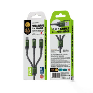 WEKOME WDC-170 Raython Series - 3-in-1 USB-A to USB-C + Lightning + Micro USB 1.2 m Fast Charging PD Cable (Black) - Image 3