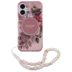 Guess IML Flowers With Pearl Strap MagSafe - dėklas skirtas Apple iPhone 16 Plus Pink - Image 2