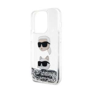 Karl Lagerfeld Liquid Glitter Karl & Choupette Heads - Apple iPhone 14 Pro Max Case Silver - Image 6