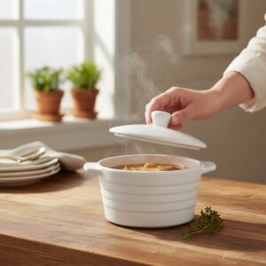 Alpina - Ceramic ovenproof dish with lid, round, 13x10 cm, 210 ml (white) - Image 3
