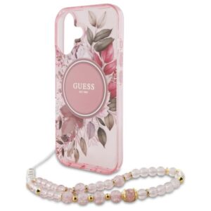 Guess IML Flowers With Pearl Strap MagSafe - dėklas skirtas Apple iPhone 16 Plus Pink - Image 4