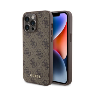 Guess 4G Metal Gold Logo - dėklas skirtas Apple iPhone 15 Pro Max Brown - Image 1