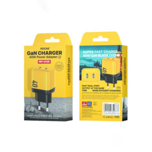 WEKOME WP-U128 - 2x USB-C Super Fast Charge GaN 40W mains charger (Yellow) - Image 3