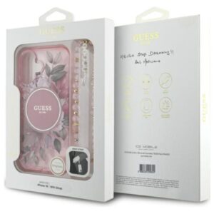 Guess IML Flowers With Pearl Strap MagSafe - dėklas skirtas Apple iPhone 16 Plus Pink - Image 6
