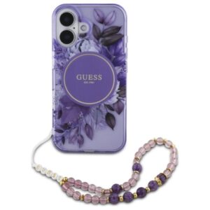 Guess IML Flowers With Pearl Strap MagSafe - dėklas skirtas Apple iPhone 16 Plus Purple - Image 2