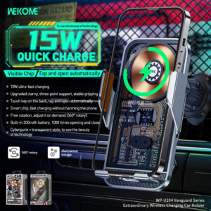 WEKOME WP-U204 Vanguard Series - Auto car holder with wireless charging 15W (Black) - Image 2