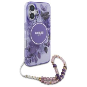 Guess IML Flowers With Pearl Strap MagSafe - dėklas skirtas Apple iPhone 16 Plus Purple - Image 3
