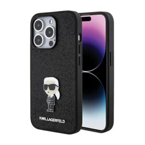 Karl Lagerfeld Fixed Glitter Ikonik Logo Metal Pin - Apple iPhone 15 Pro Max Case Black - Image 1