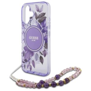 Guess IML Flowers With Pearl Strap MagSafe - dėklas skirtas Apple iPhone 16 Plus Purple - Image 5