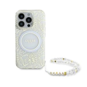 Guess IML Flowers Allover Electro With Pearl Strap MagSafe - dėklas skirtas Apple iPhone 16 Pro Max White - Image 2