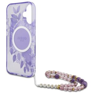 Guess IML Flowers With Pearl Strap MagSafe - dėklas skirtas Apple iPhone 16 Plus Purple - Image 6