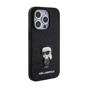 Karl Lagerfeld Fixed Glitter Ikonik Logo Metal Pin - Apple iPhone 15 Pro Max Case Black - Image 4