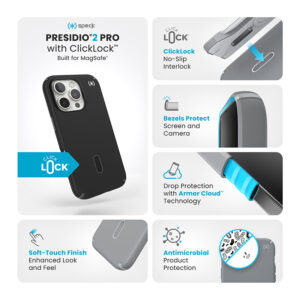 Speck Presidio2 Pro ClickLock & MagSafe - dėklas skirtas Apple iPhone 16 Pro Black / Slate Grey / White - Image 3